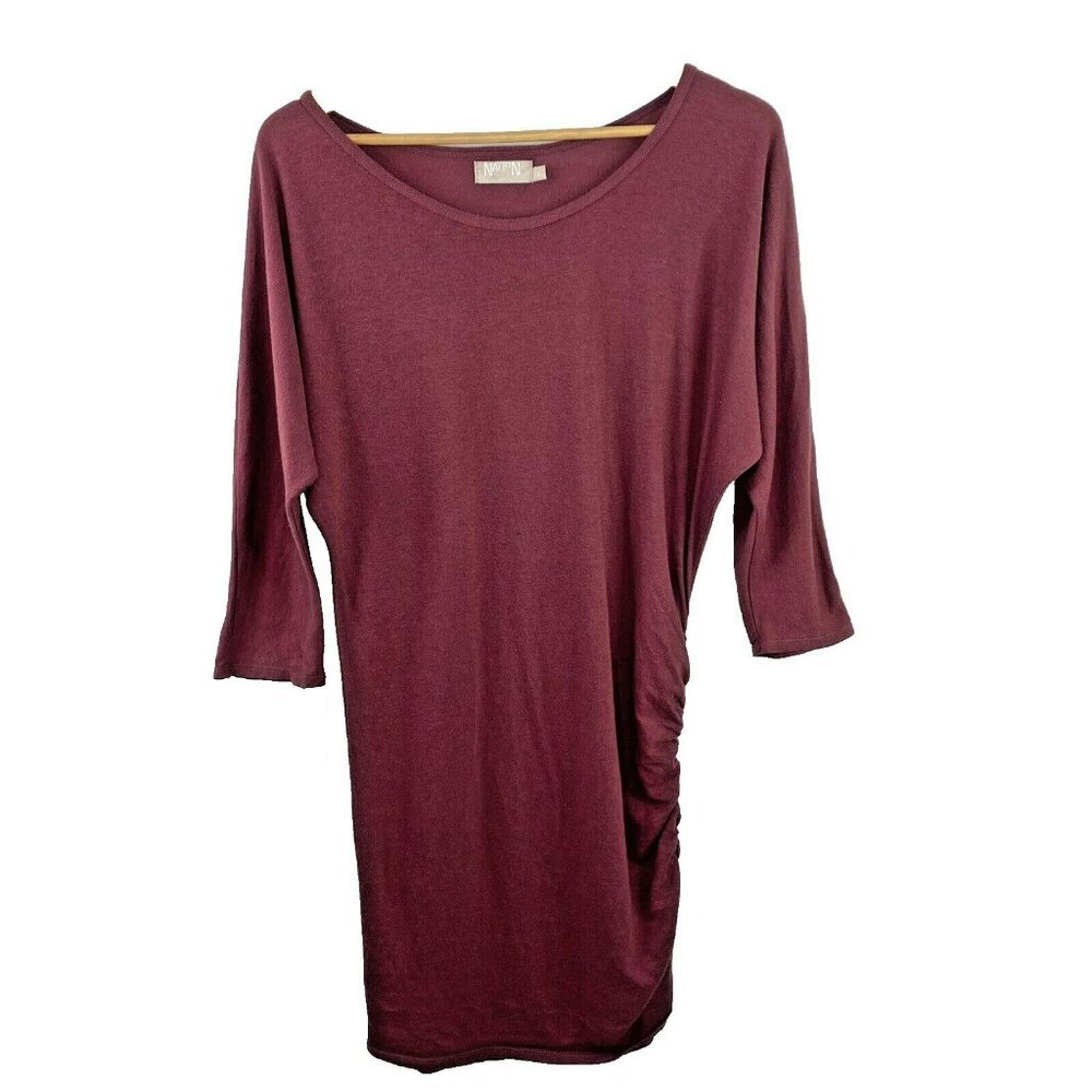 Nation LTD Dress Womens Size Large 3/4 Dolman Sleeve Round Neck Ruched Stretch